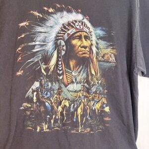 VTG Rock Chang Native Indian Chief Warrior 90’s T-Shirt XXL Black Single Stitch